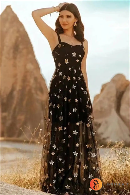 Star Mesh Maxi Dress - s / Black - Dresses - Clothing • Clubwear • Glamour • Lingerie Hut