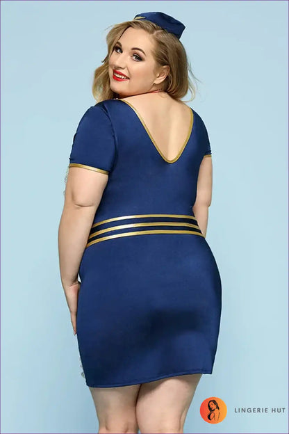 Stewardess Costume with Deep Neckline - Effortless Guest Energy for Bodycon, Clubwear, Costume, Evening Wear,