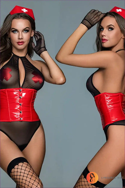 Stewardess Costume with Sheer Details - Fantasy Flight Mood for Boudoir, Costume, Fishnet, Garter,