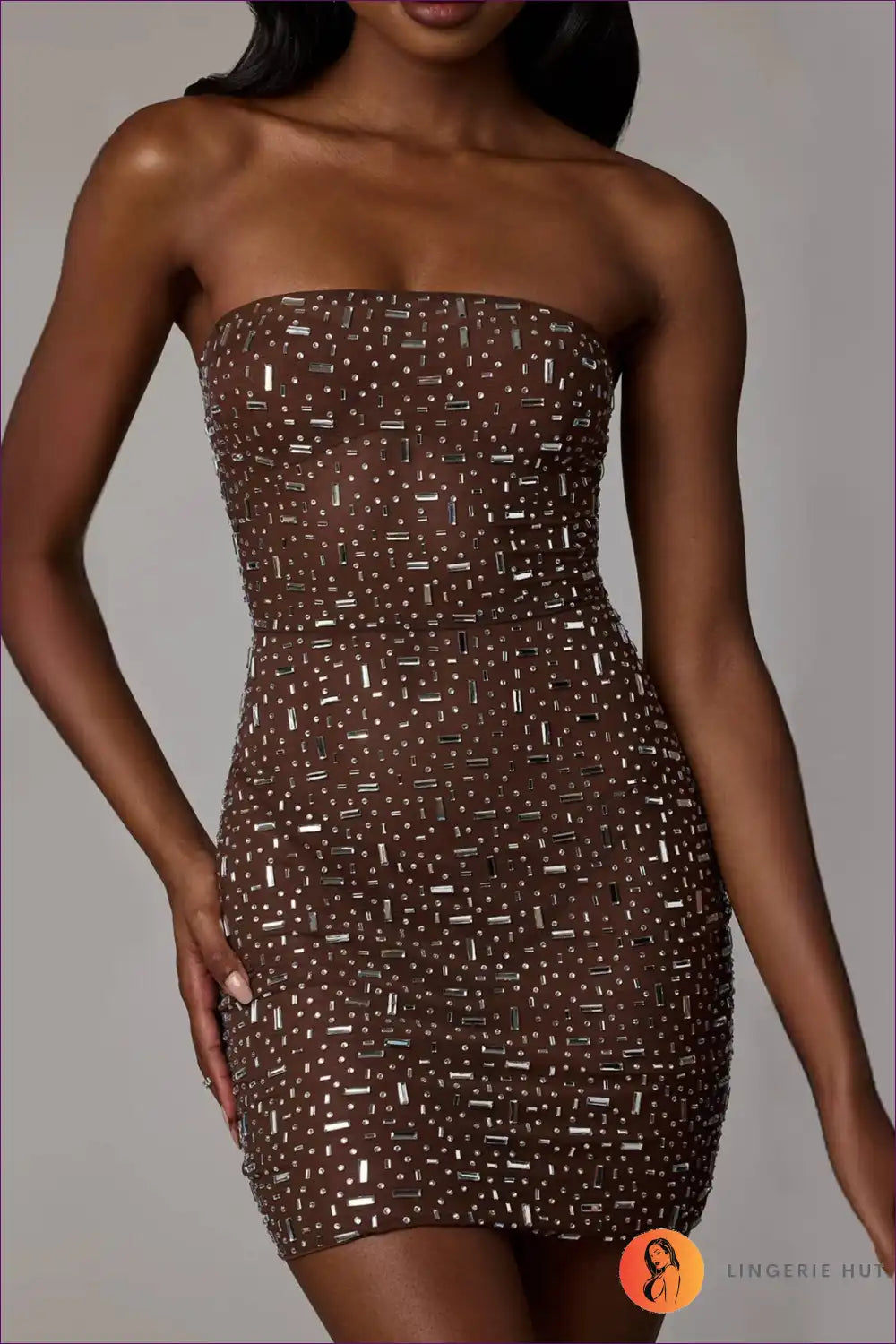 Strapless Bodycon Dress with Rhinestone Detail - Nightlife Luxe for Bodycon, Clubwear, Cutout, Dress, Glamour