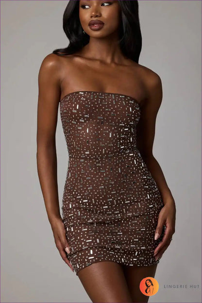 Strapless Bodycon Dress with Rhinestone Detail - Nightlife Luxe for Bodycon, Clubwear, Cutout, Dress, Glamour