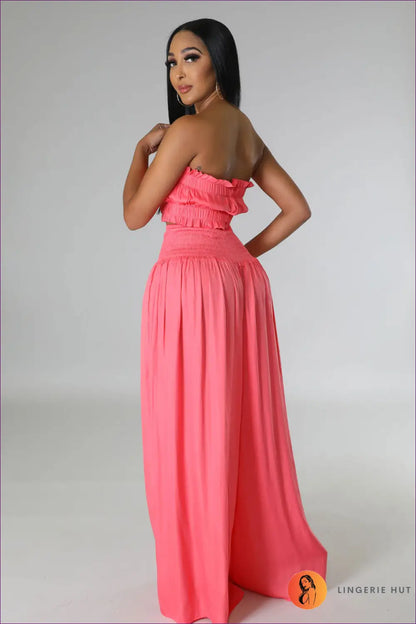 Strapless Crop Top & Ruffle Pants co Ord Set - Effortless Elegance - Clothing - Lingerie Hut - Casual • Cutout