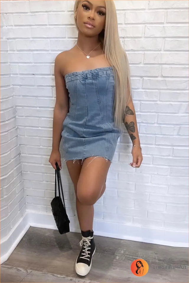 Strapless Denim Bodycon Mini Dress