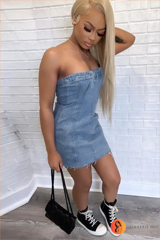 Strapless Denim Bodycon Mini Dress