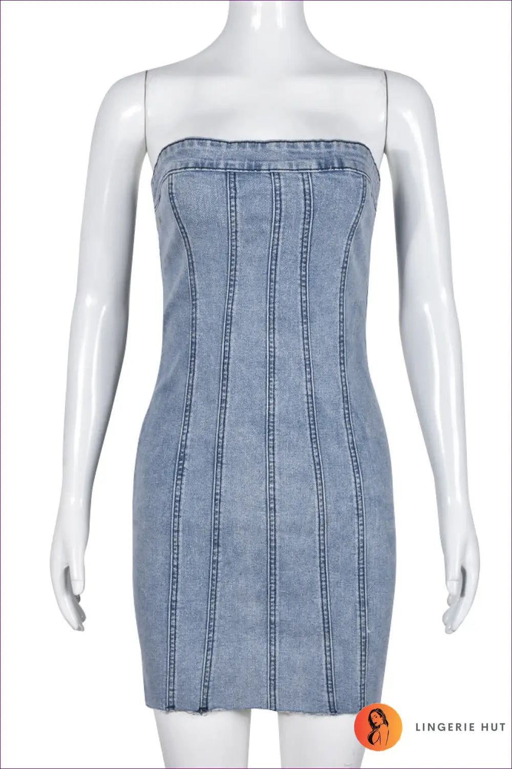 Strapless Denim Bodycon Mini Dress - After-dark Ready - s / Blue - Dresses - Lingerie Hut - Backless • Clubwear