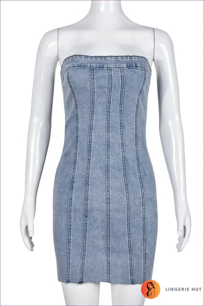Strapless Denim Bodycon Mini Dress - After-dark Ready - s / Blue - Dresses - Lingerie Hut - Backless • Clubwear
