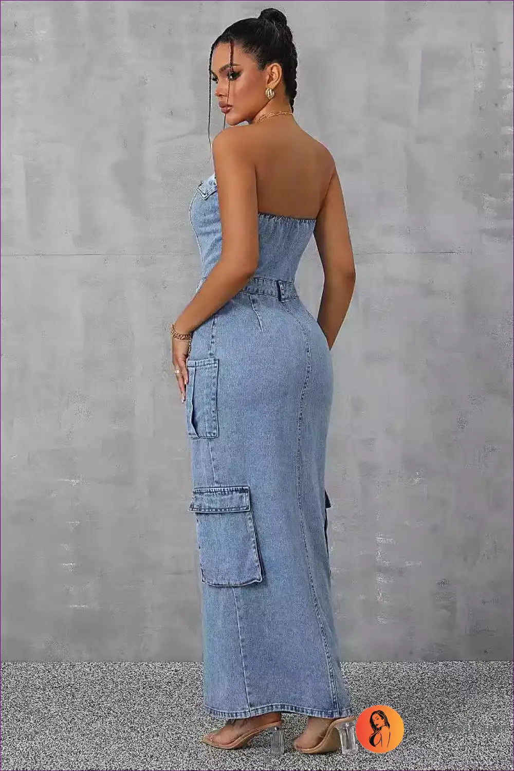 Strapless Denim Maxi Dress – Edgy & Chic for Bodycon, Casual, Denim, Dress,