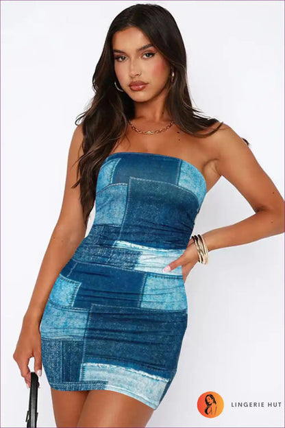 Strapless Dress with Abstract Print - Urban Edge for Animal, Backless, Bodycon, Cutout, Date Night
