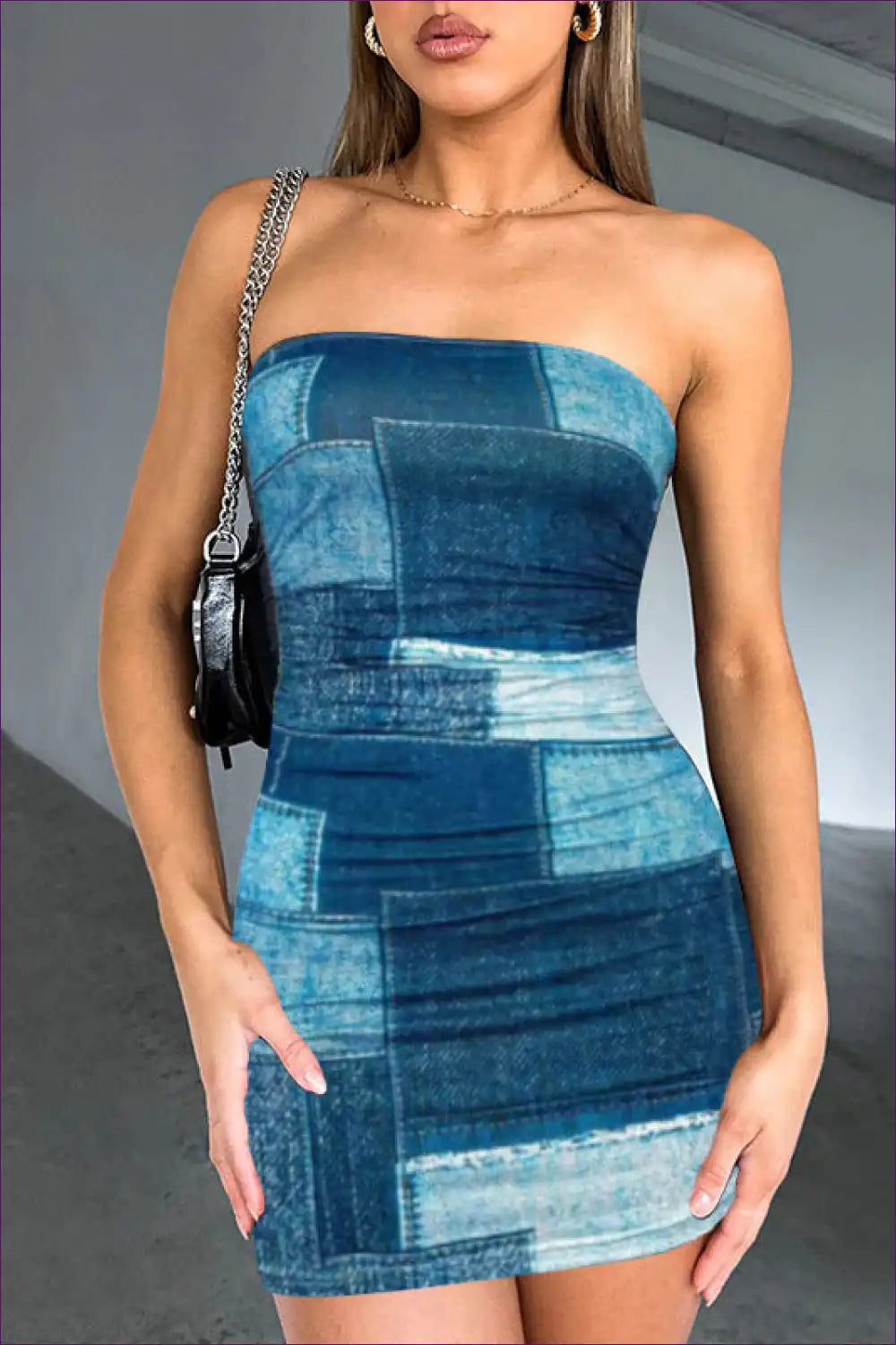 Strapless Dress with Abstract Print - Urban Edge for Animal, Backless, Bodycon, Cutout, Date Night
