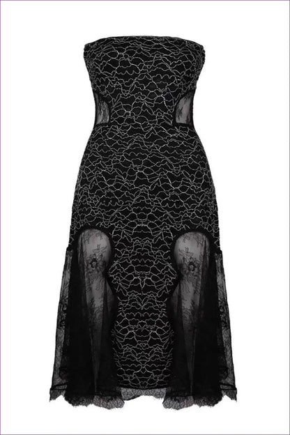 Strapless Midi Dress with Lace Panels - Understated Glamour - Dresses - All Season • Cutout • Evening Wear • Formal