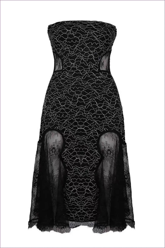 Strapless Dress with Lace Panels - Cocktail Confidence for A-line, All Season, Cutout, Dress, Evening Wear
