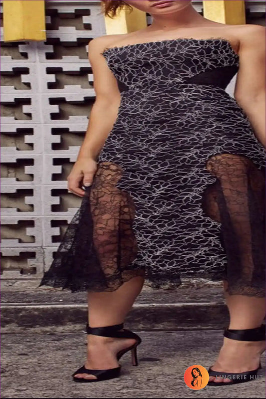 Strapless Dress with Lace Panels - Cocktail Confidence for A-line, All Season, Cutout, Dress, Evening Wear