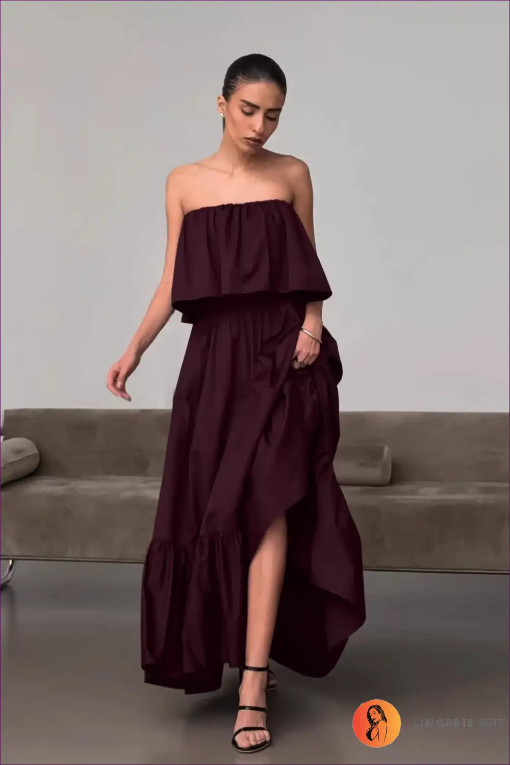 Strapless Dress with Ruffle Detail - Effortless Elegance for A-line, Autumn, Backless, Dress, Evening Wear