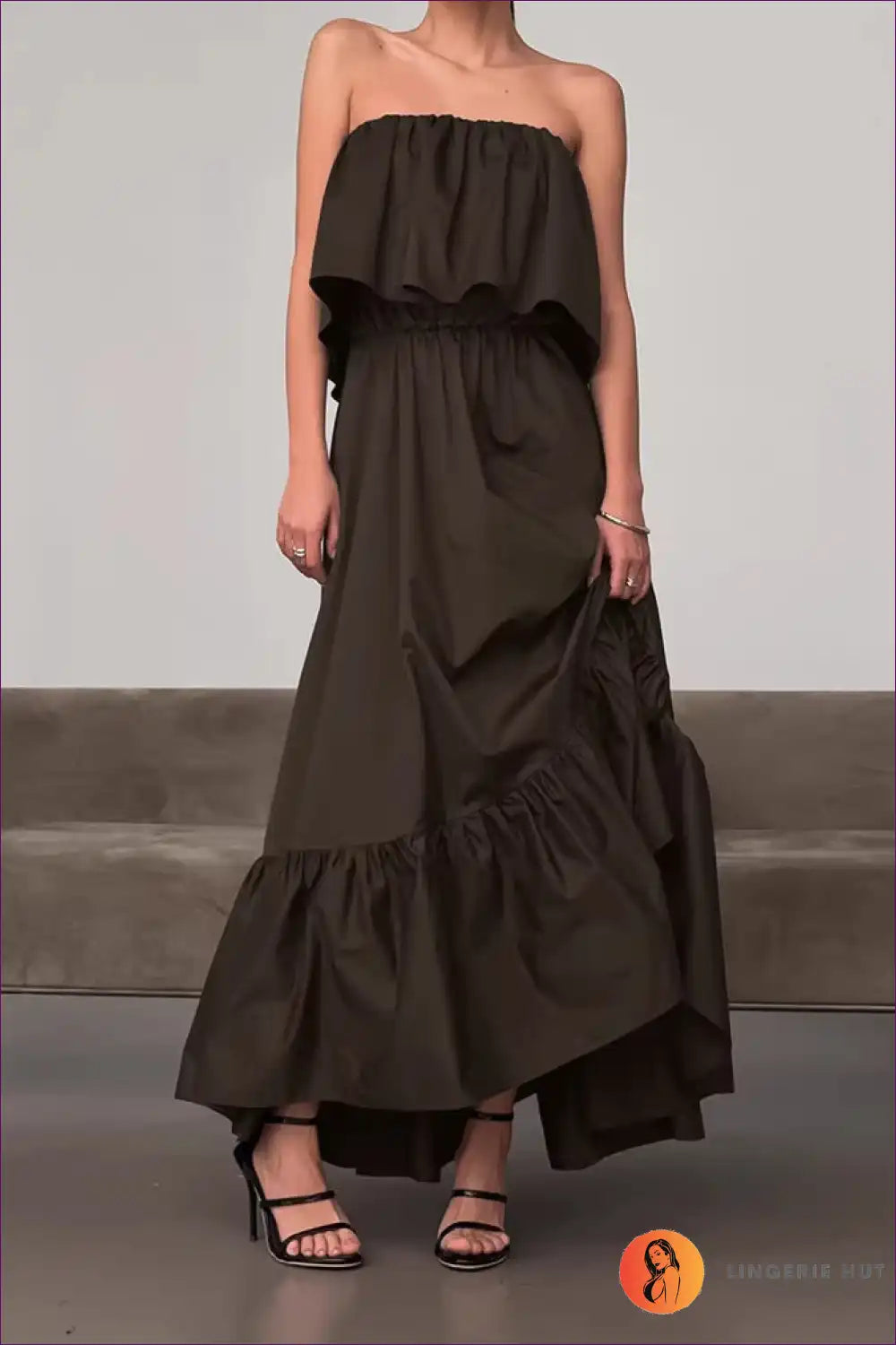 Strapless Dress with Ruffle Detail - Effortless Elegance for A-line, Autumn, Backless, Dress, Evening Wear