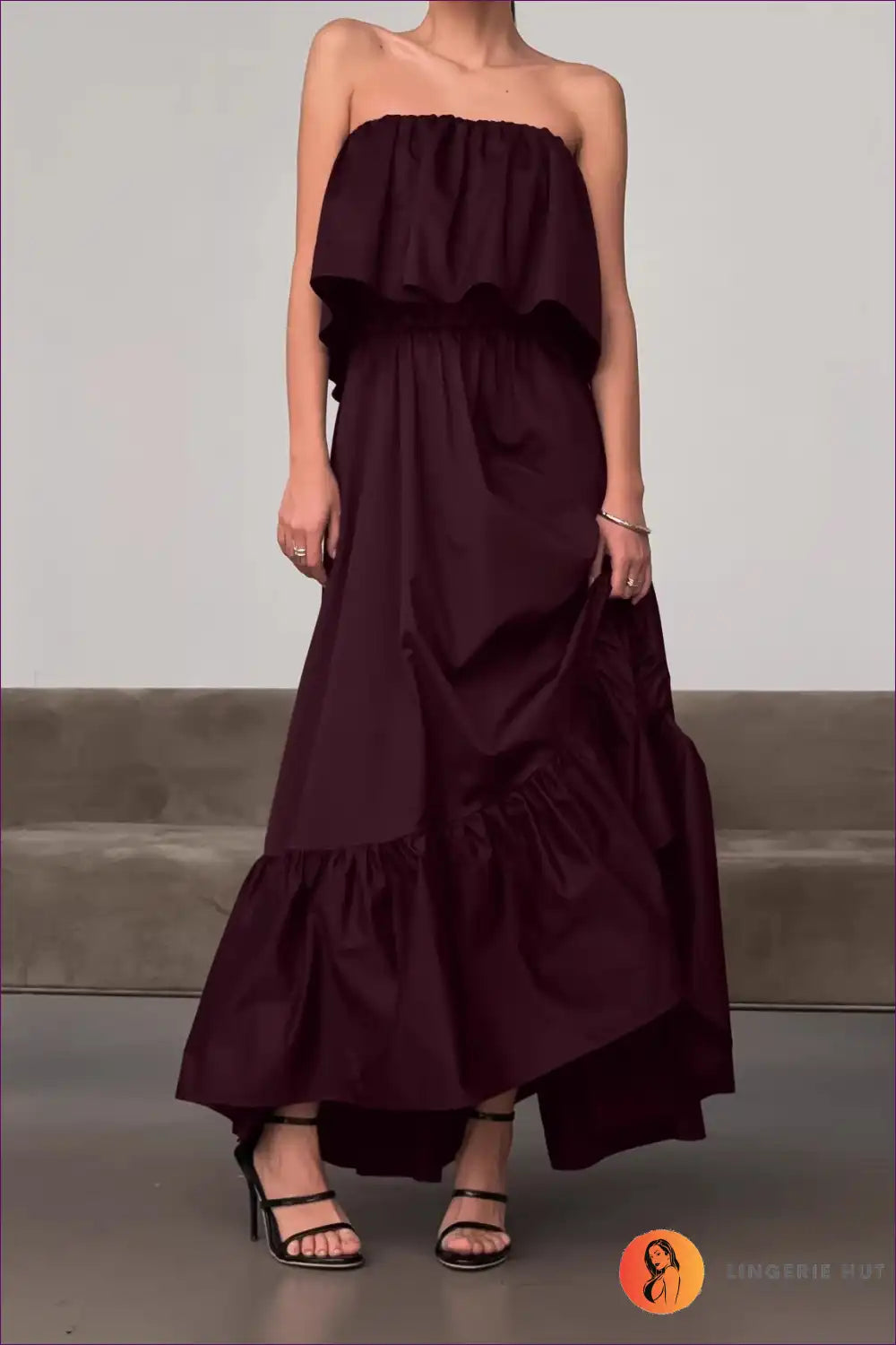 Strapless Dress with Ruffle Detail - Effortless Elegance for A-line, Autumn, Backless, Dress, Evening Wear