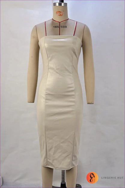 Strapless Faux Leather Bodycon Dress - Bold but Wearable - s / Ivory - Dresses - Clothing • Glamour • Midi - Lingerie