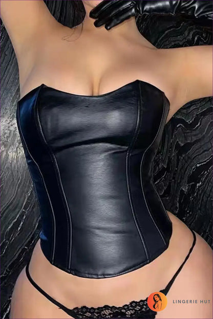 Strapless Faux Leather Crop Top - Bold but Wearable - Shirts & Tops - Lingerie Hut - All Season • Clubwear • Date Night