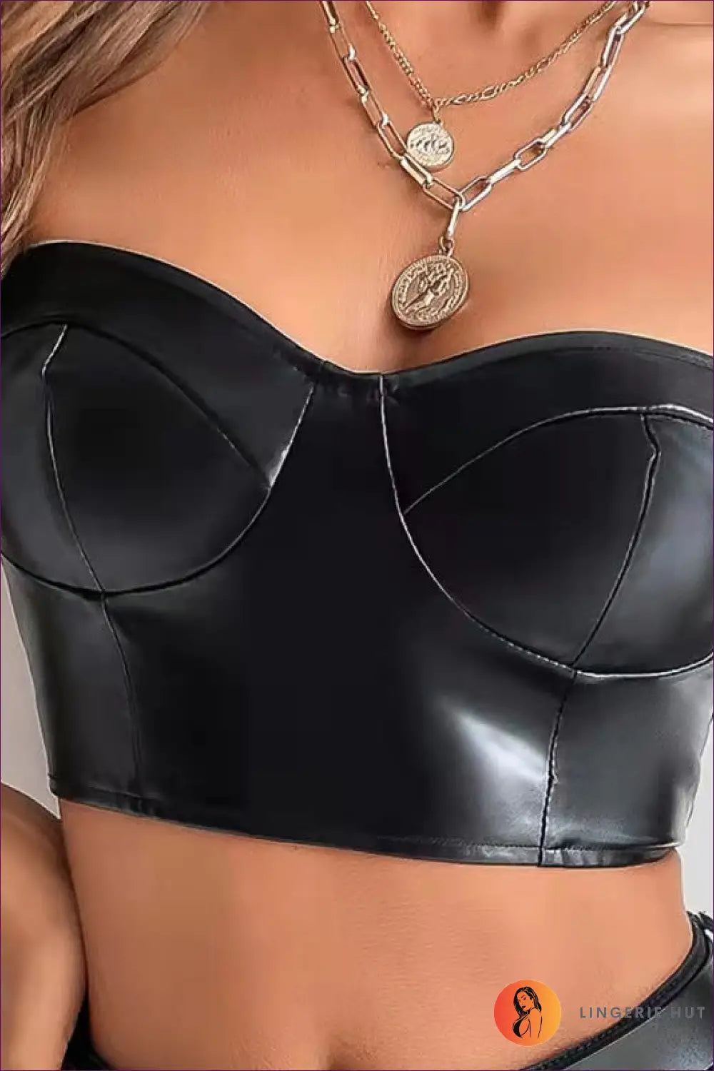 Strapless Faux Leather Crop Top - Night out Energy - s / Black - Clothing Tops - Lingerie Hut - All Season • Autumn