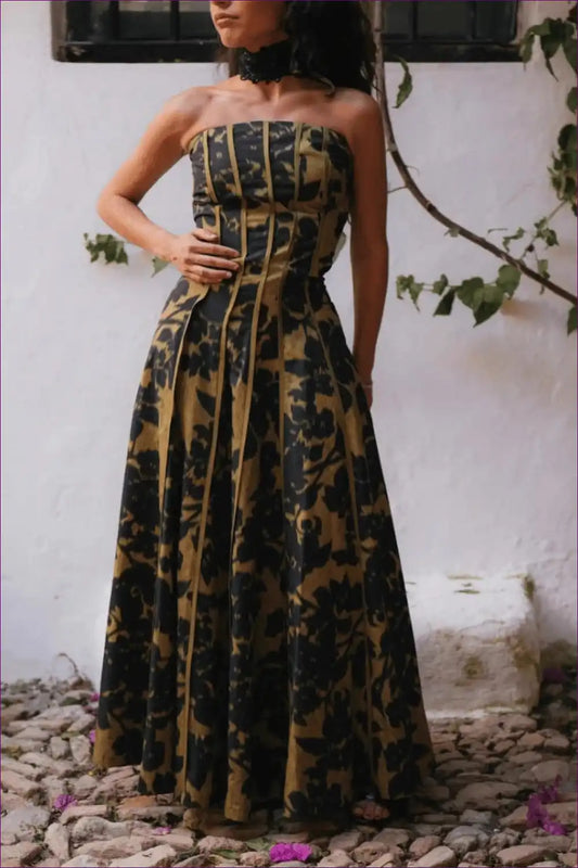 Strapless Floral Maxi Dress with Corset Detail - Evening Elegance for A-line, Corset, Dress, Evening Wear,