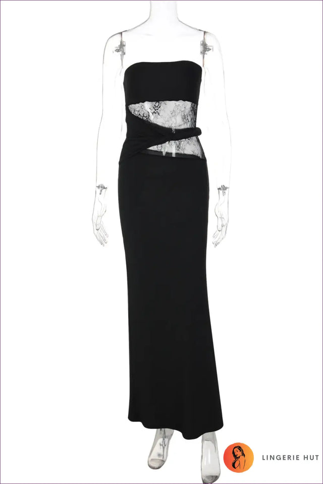 Strapless Lace Panel Maxi Dress - Elegant Evening Statement