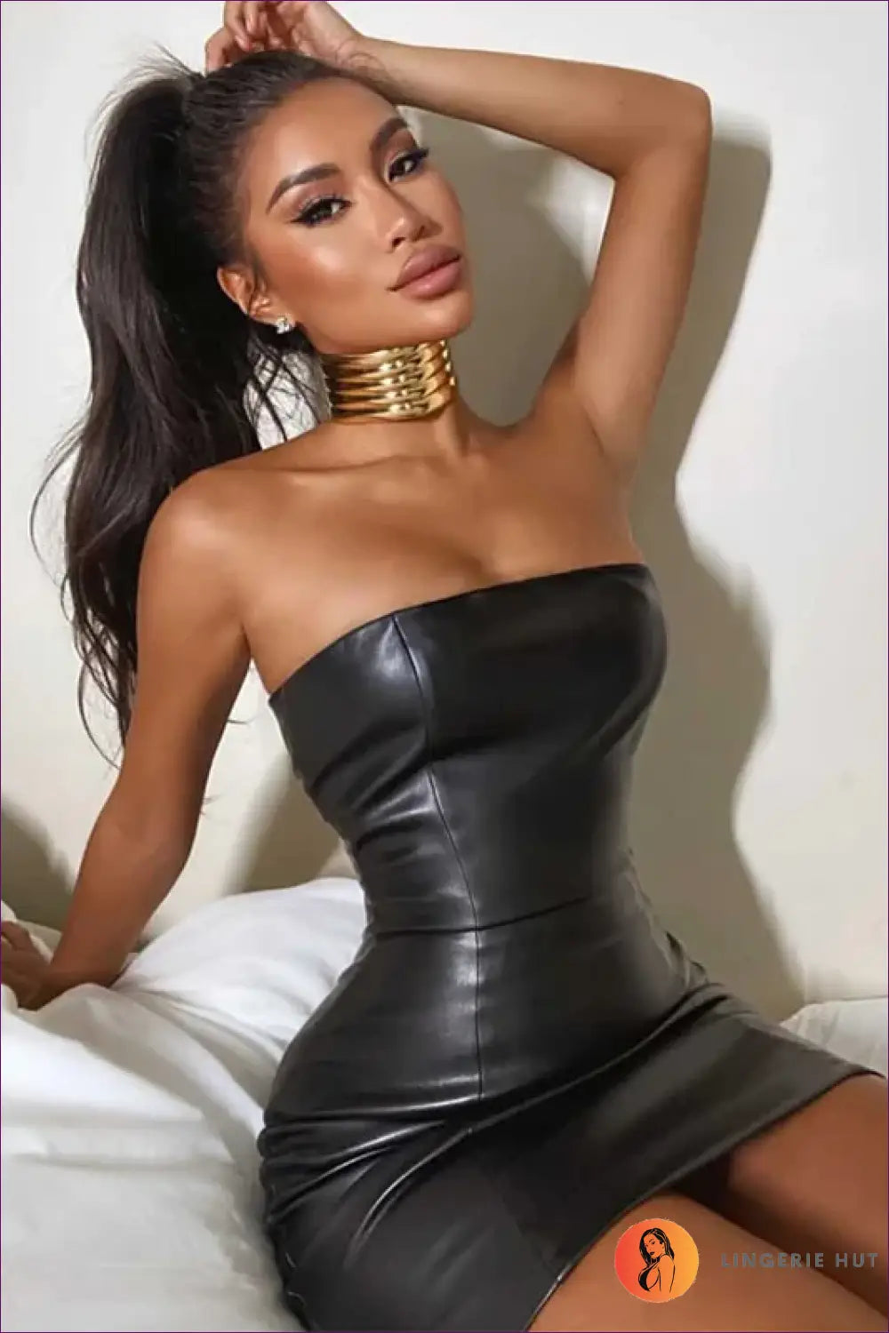 Strapless Leather Mini Dress with Tube Bodice - Bold and Backless - Black Pu / s - just in • Lingerie - Hut