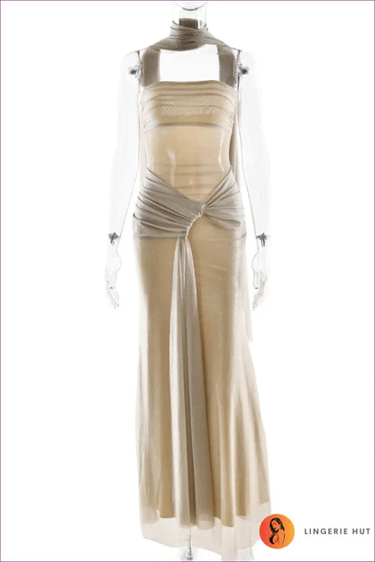 Strapless Maxi Dress with Draped Scarf - Evening Icon Energy for All Season, Backless, Bodycon, Cutout,