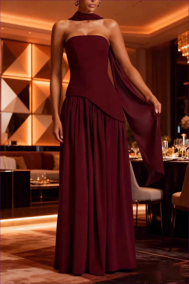 Strapless Maxi Dress with Draped Scarf - Modern Gala Muse
