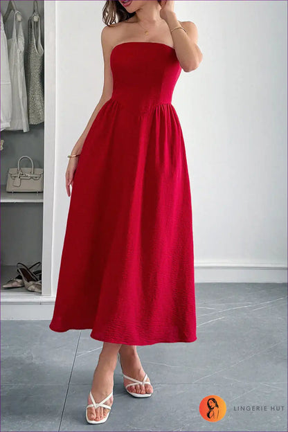 Strapless Maxi Dress with Flared Skirt - Effortless Summer Ritual for A-line, Backless, Casual, Dress,