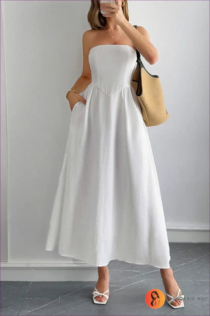 Strapless Maxi Dress with Flared Skirt - Effortless Summer Ritual for A-line, Backless, Casual, Dress,