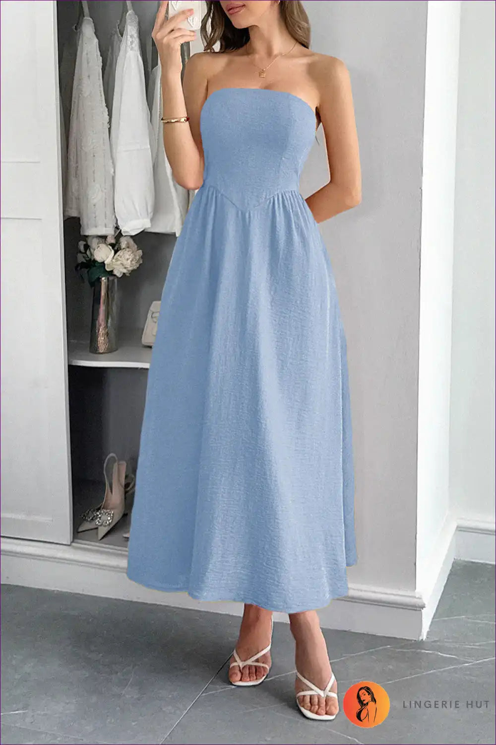 Strapless Maxi Dress with Flared Skirt - Effortless Summer Ritual for A-line, Backless, Casual, Dress,