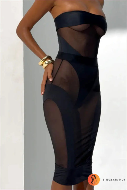 Strapless Mesh Bodysuit with Panel Detail - After-dark Drama - All Season • Bandeau • Bodycon • Boudoir - Lingerie Hut