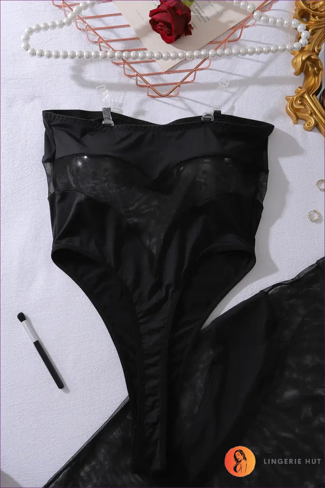 Strapless Mesh Bodysuit with Panel Detail - After-Dark Drama