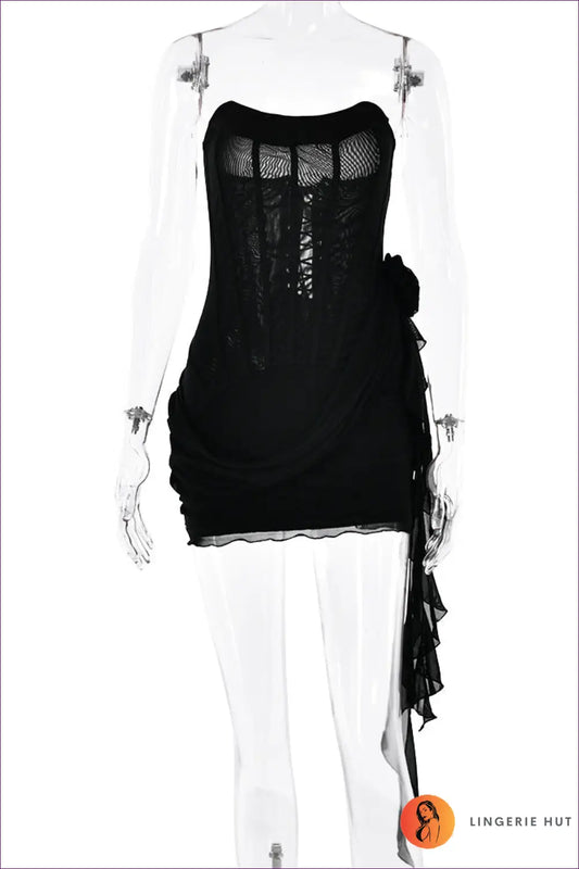 Strapless Mesh Mini Dress - Draped Overlay - s / Black - Bodycon • Clubwear • just in • Julissa