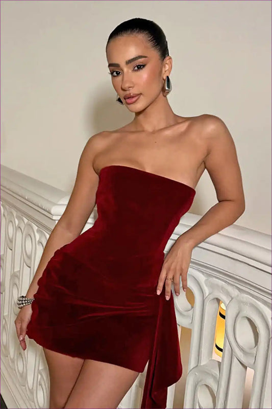 Strapless Mini Dress with Asymmetric Hem - Statement Nights for All Season, Bodycon, Cutout, Date Night,