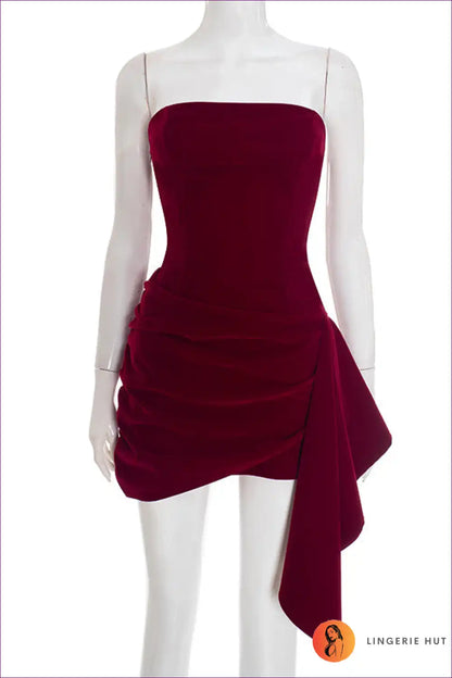 Strapless Mini Dress with Asymmetric Hem - Statement Nights for All Season, Bodycon, Cutout, Date Night,