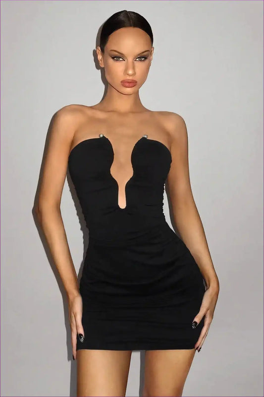 Strapless Mini Dress with Cutout Detail for Party Evenings Bodycon, Clubwear, Cutout, Date Night, Evening Wear