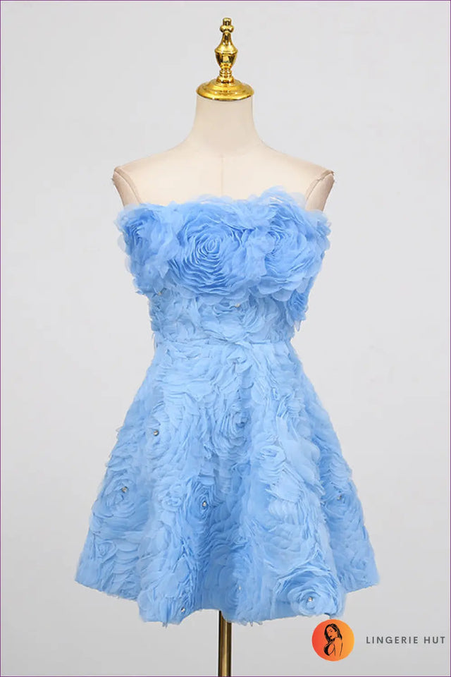 Strapless Mini Dress with Floral Appliqué - Statement Evening Glamour