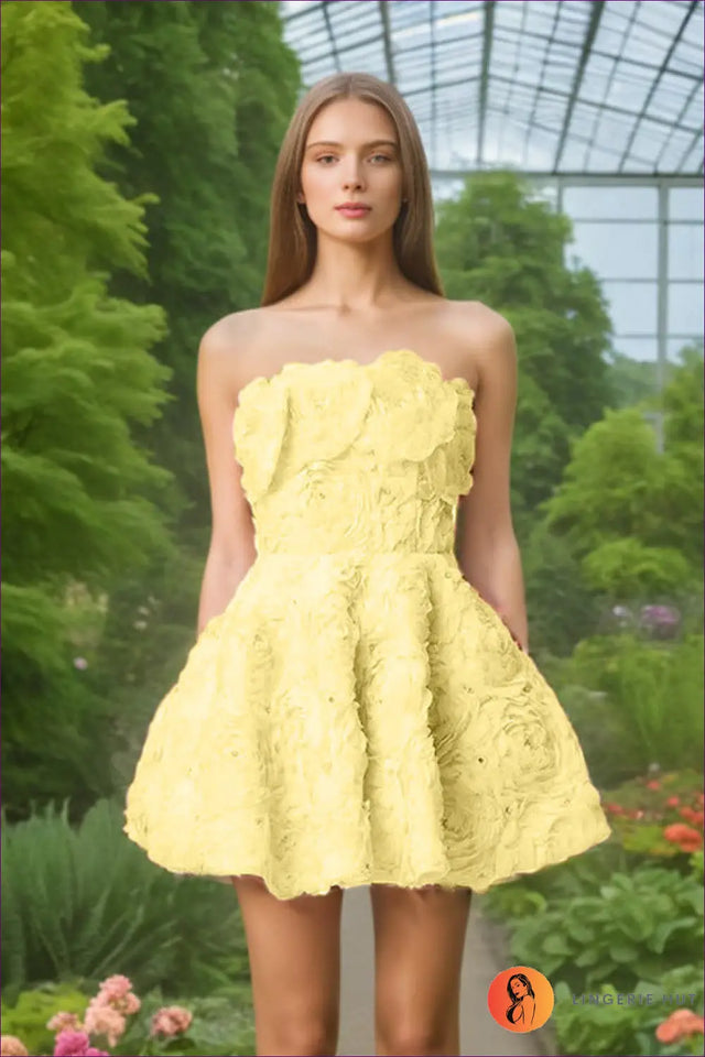 Strapless Mini Dress with Floral Appliqué - Statement Evening Glamour