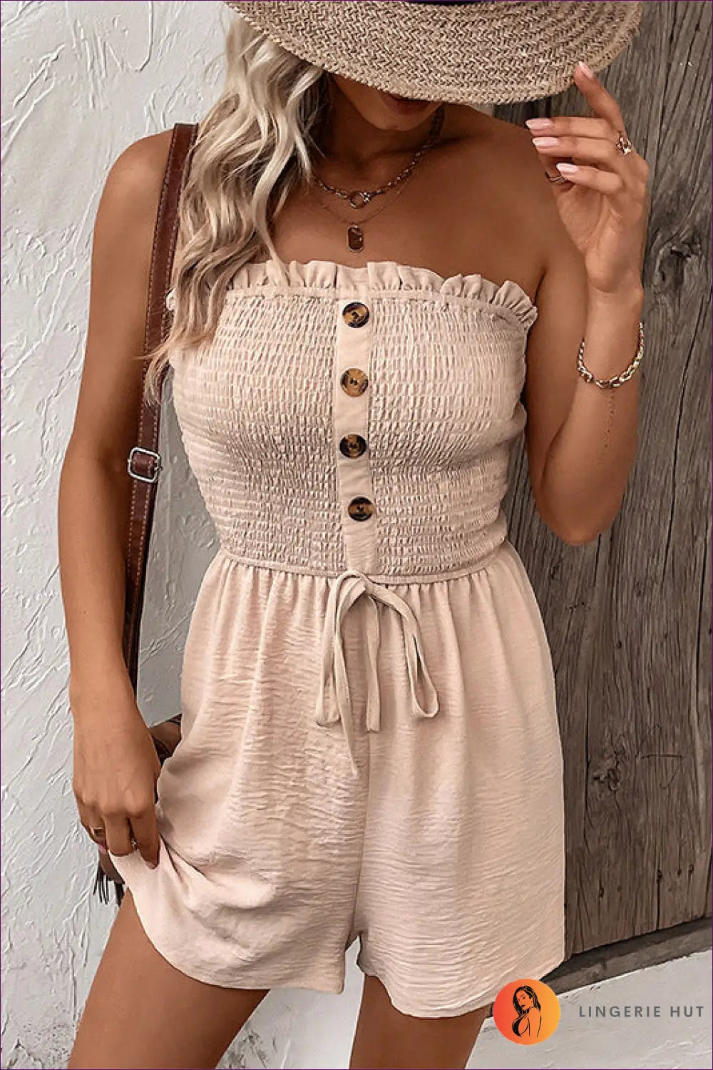 Strapless Playsuit with Ruffle Detail - Effortless Summer Elegance - s / Apricot - Jumpsuits & Rompers - Lingerie Hut