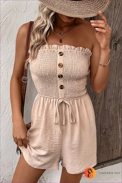Strapless Playsuit with Ruffle Detail - Effortless Summer Elegance - s / Apricot - Jumpsuits & Rompers - Lingerie Hut