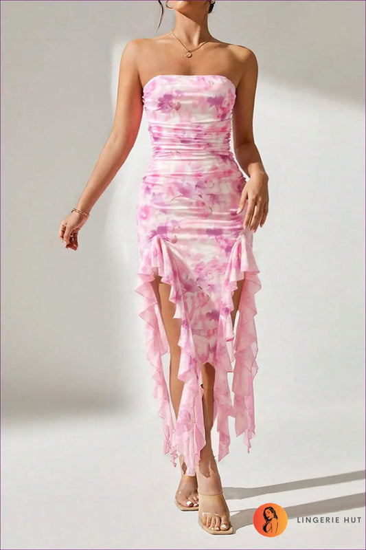 Strapless Ruffle Maxi Dress - Understated Glamour - s / Multi - Dresses - Clothing • Date Night • Floral • Lingerie Hut