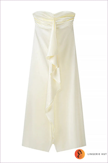 Strapless Satin Maxi Dress - Draped Ruffle Detail - s / Ivory - Bodycon • Elegant • just in • Jiajia