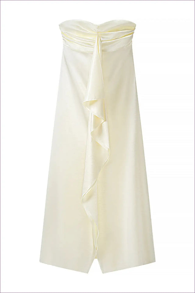 Strapless Satin Maxi Dress - Draped Ruffle Detail