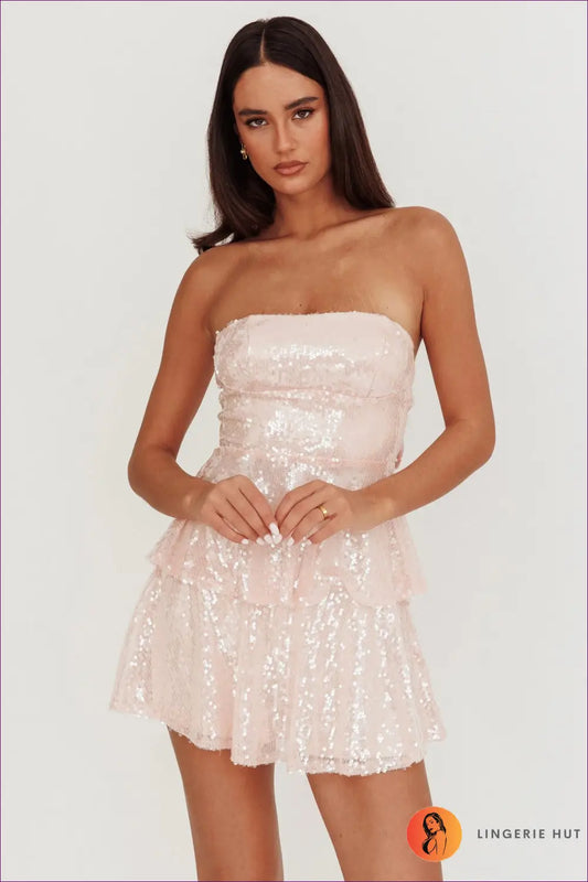Strapless Sequin Mini Dress - Party Energy Edit - Xs / Pink - Dresses - Lingerie Hut - Clubwear • Cutout • Evening Wear