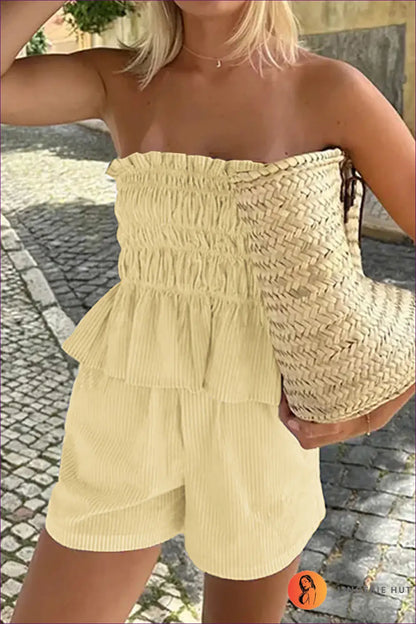 Strapless Set with Ruffle Details - Summer Escape - s / Yellow - co Ord - Lingerie Hut - Boho • Casual • Cutout