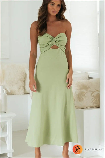 Strapless Smocked Maxi Dress with Cut-out - Vacation Romance for Beachwear, Boho, Casual, Cutout,