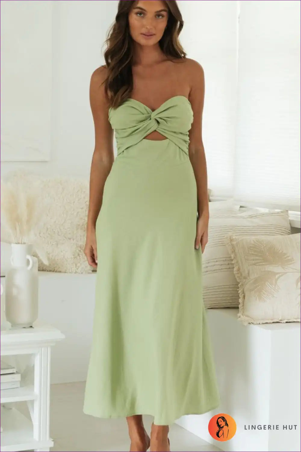 Strapless Smocked Maxi Dress with Cut-out - Vacation Romance for Beachwear, Boho, Casual, Cutout,