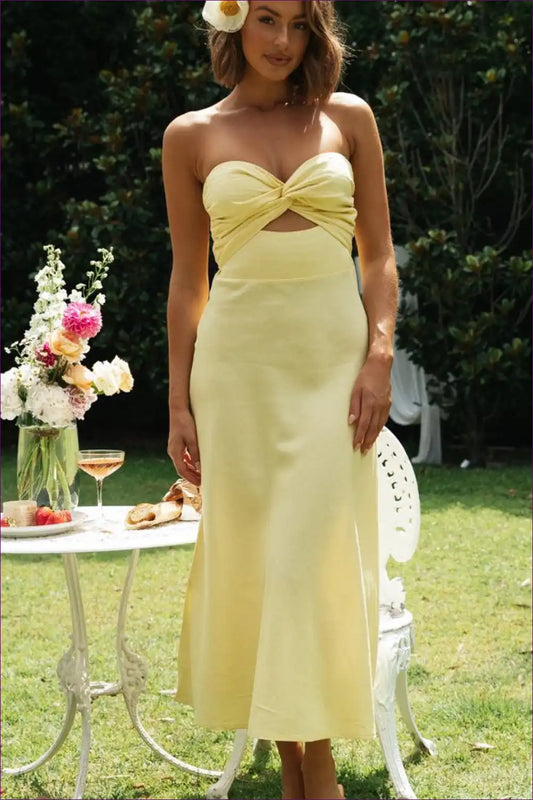 Strapless Smocked Maxi Dress with Cut-out - Vacation Romance for Beachwear, Boho, Casual, Cutout,