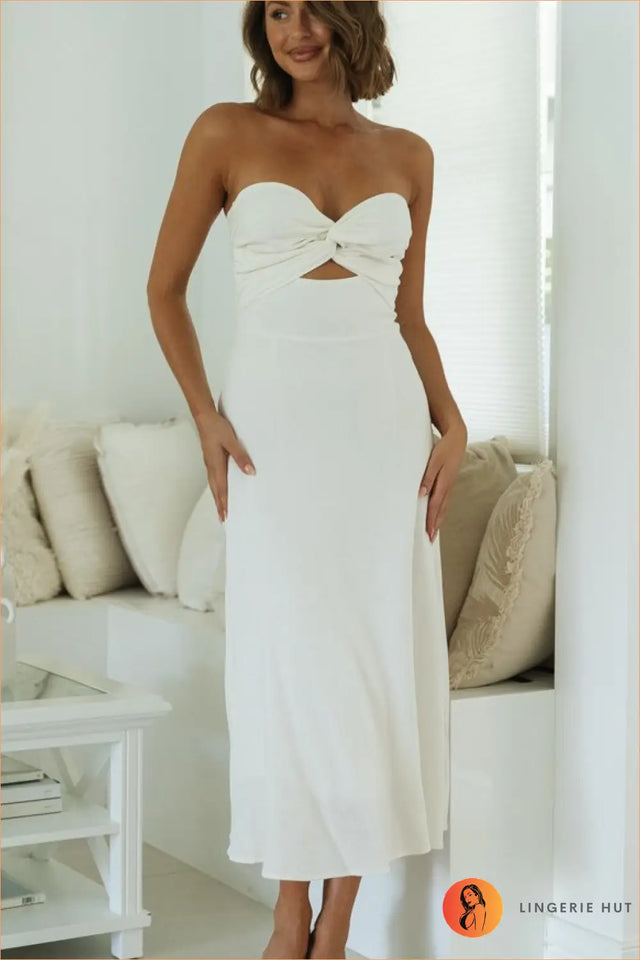 Strapless Smocked Maxi Dress with Cut-Out - Vacation Romance
