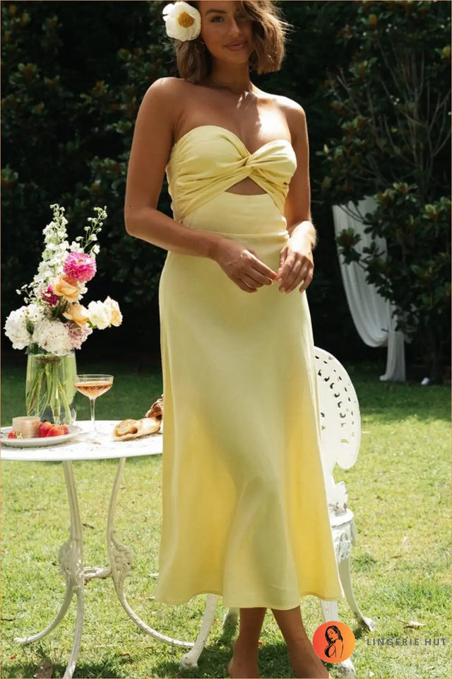 Strapless Smocked Maxi Dress with Cut-Out - Vacation Romance